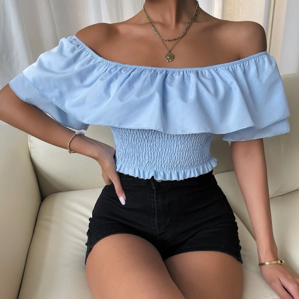 Shirred Detail Ruffle Top